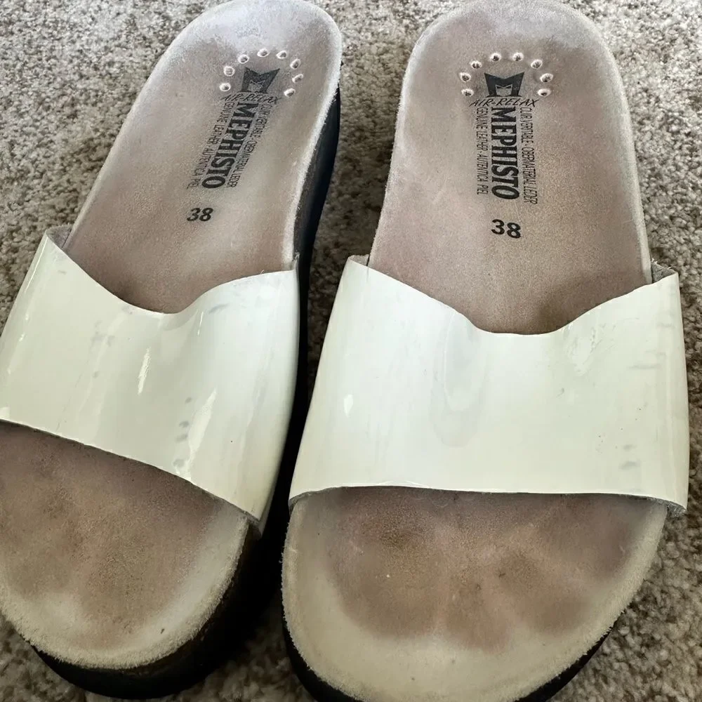Mephisto White Patent Leather Slide-on Sandals 38